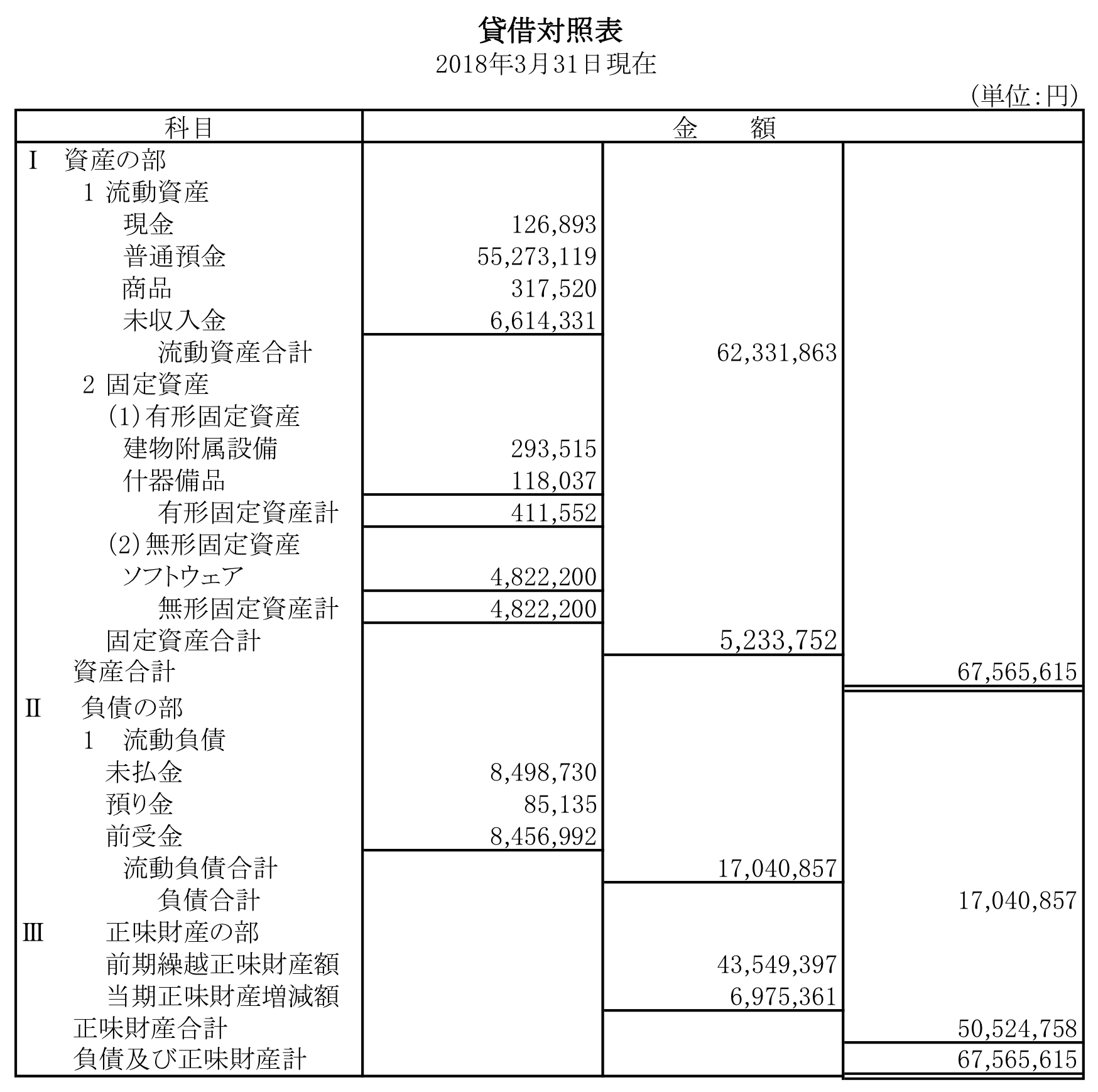 2017年貸借対照表